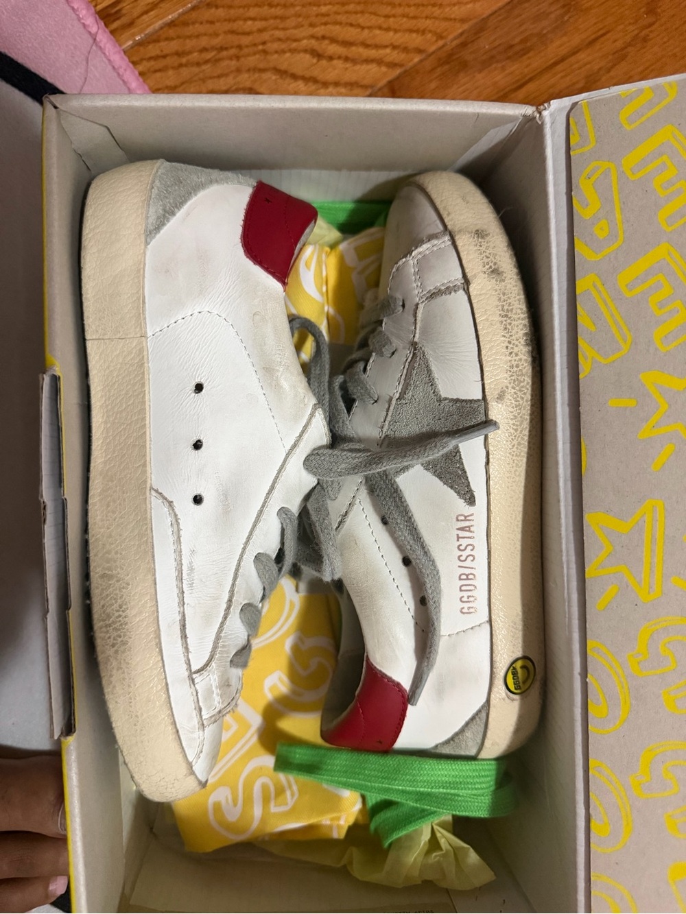 Golden Goose Kids White Sneakers with Red Heel Tab and Gray Star